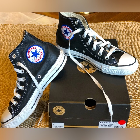 Converse Shoes - NIB CONVERSE s4.5m/6.5w blk leather Chuck Taylor high tops. A Classic!